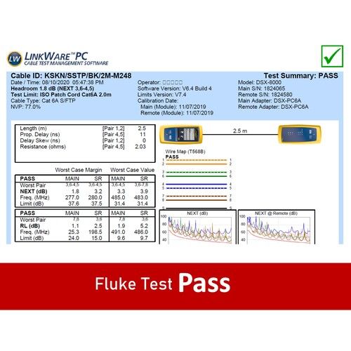 The c6a patch cord test result on Fluke